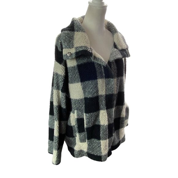 BILLABONG Women Fleece Jacket Sz M Black White Snap Closure Checker Beach 5-37 - Picture 2 of 16